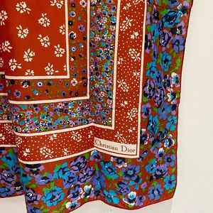 Christian Dior 1970s Floral Square Scarf
